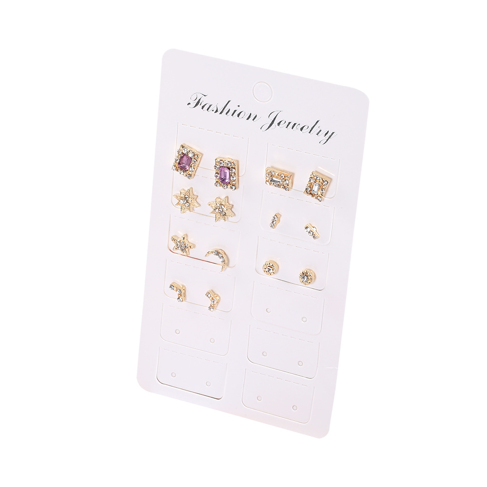 Nihaojewelry Simple Heart Star Moon Cross Square Zircon Earrings 7 Pairs Set Wholesale Jewelry display picture 6