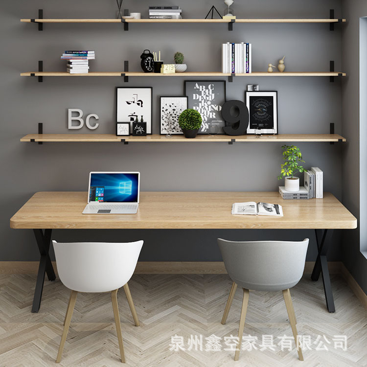 Desktop Nordic Style Solid Wood Computer Desk Home Bedroom Study Desk Wall Rack Office Writing Long Table