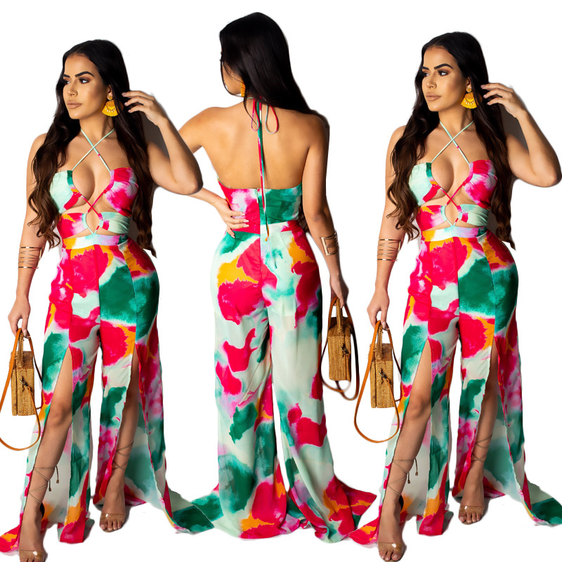 split wide leg jumpsuit