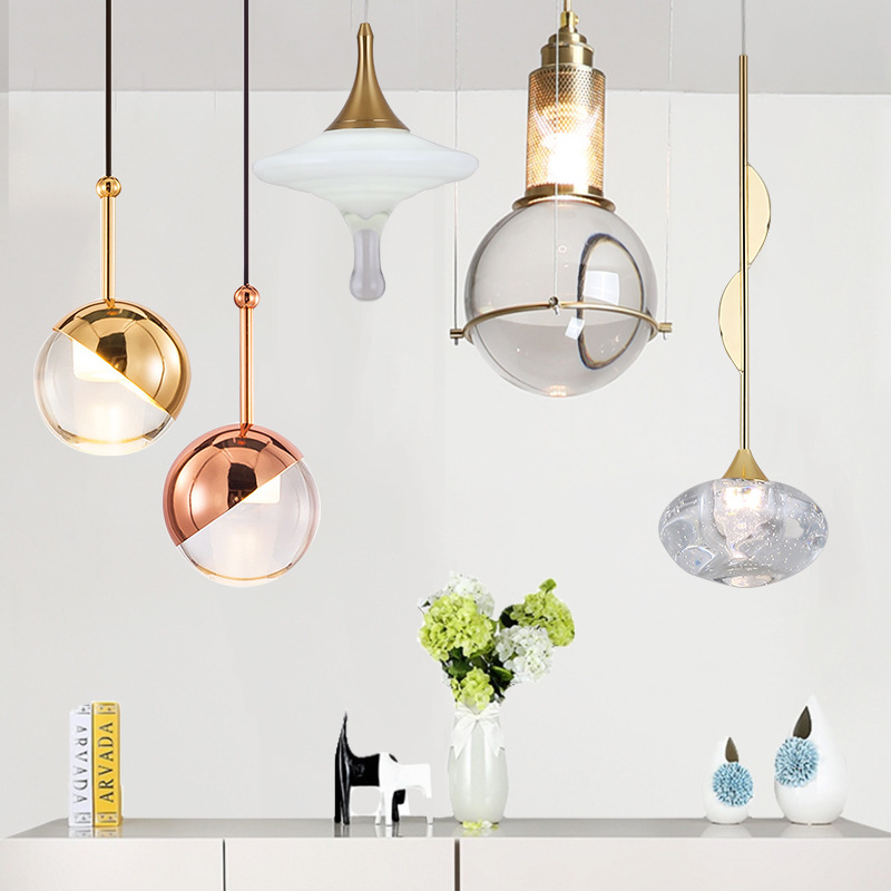 北欧后现代极简吊灯个性创意餐厅吧台卧室书房单头玻璃水晶小吊灯