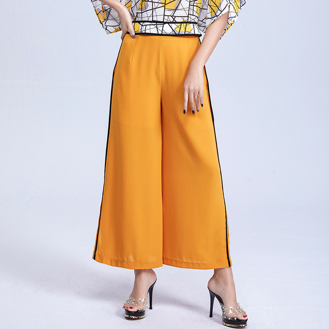 Cool breathable Chiffon broad-legged pants with color impact summer new trousers 2019 mid-waist Slacks Pants for women