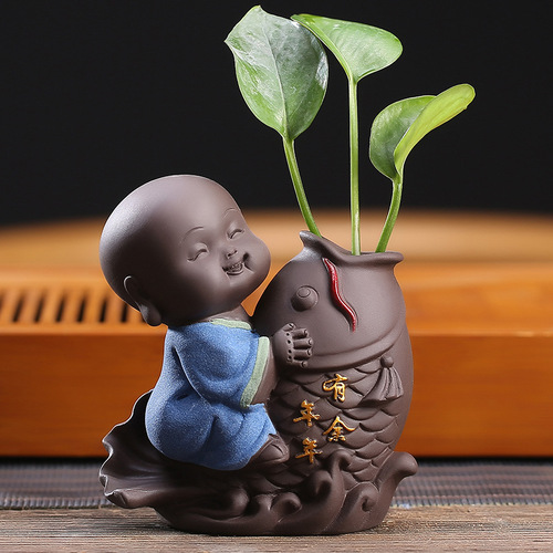 Creative and cute little monk flower utensils, tea pet ornaments, high-quality purple sand tea table tea accessories, small hydroponic vases