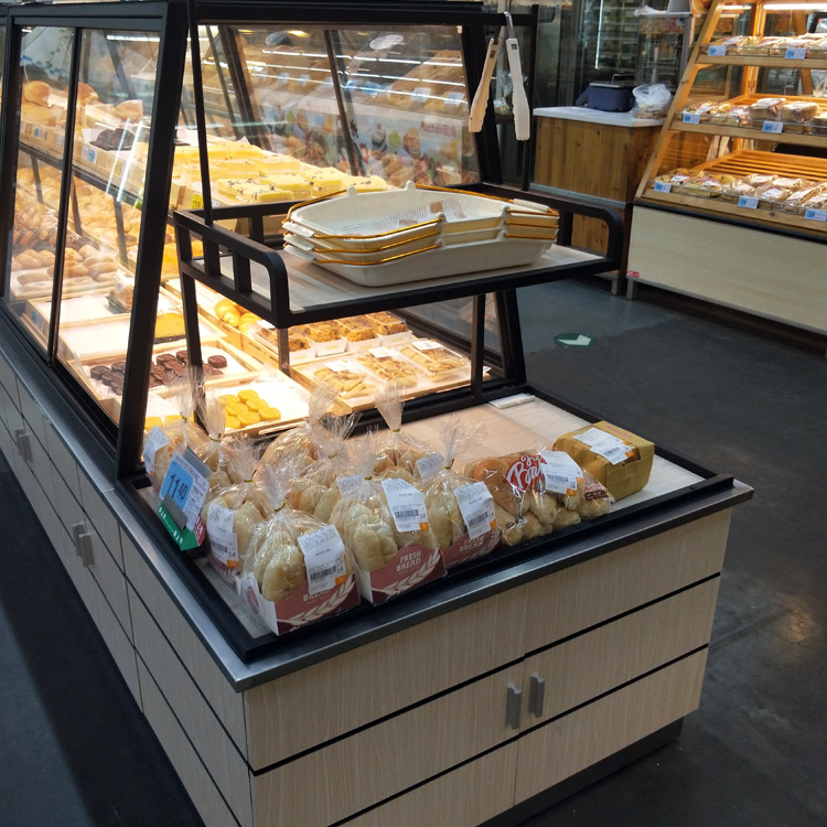 面包展示柜中岛柜 蛋糕柜台移门抽屉式面包展示 柜钢木超市货架