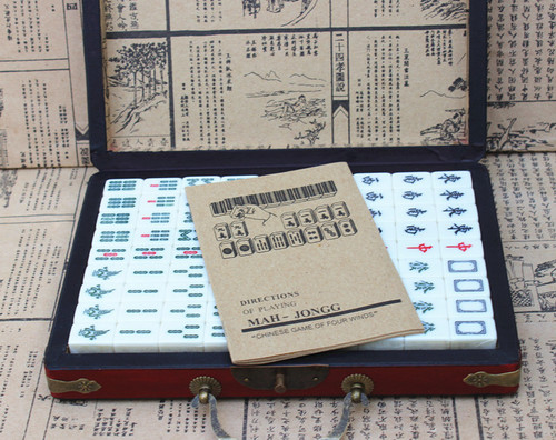 Antique Mahjong Box Miniature Mahjong Export Mahjong Travel Mahjong Dormitory Mahjong with Antique Leather Box and Instructions