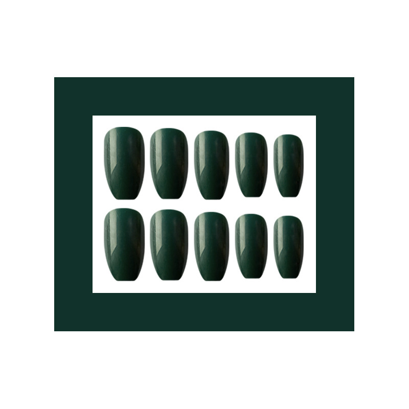 Parche de uñas postizas blancas de color verde oscuro 24 piezas de uñas de uñas terminadas de estilo medio uñas trapezoidales de color sólido image 5