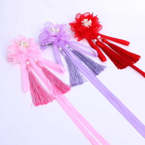 chinese hanfu hair accessory for girls Chinese hanfu ancient children ancient tassel Ribbon Flower Clip headdress