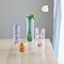 歐洲簡約INS風新品糖葫蘆串彩色雙層玻璃花瓶插花器網紅餐廳擺件