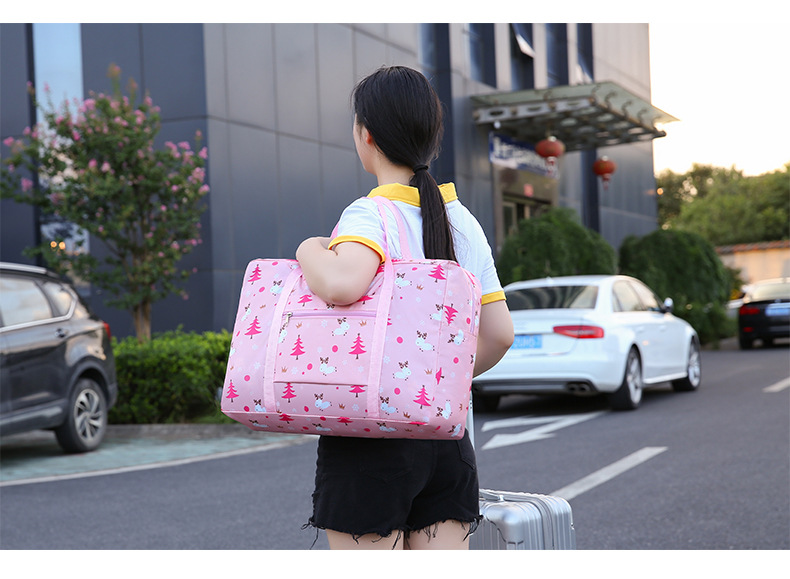 187g Weight Oxford Cloth Material Geometry Pattern Cute Style Grey, Pink, Red, Blue, Black Color Waterproof Foldable Printing Enlarged Travel Bag Wholesale Nihaojewelry 38
