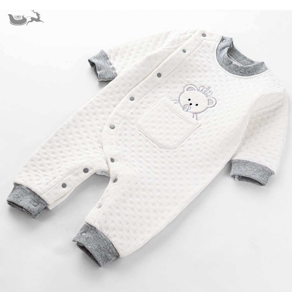 新生嬰幼兒裝保暖三層夾棉春季長袖連體哈衣男女寶寶貼身內衣爬服