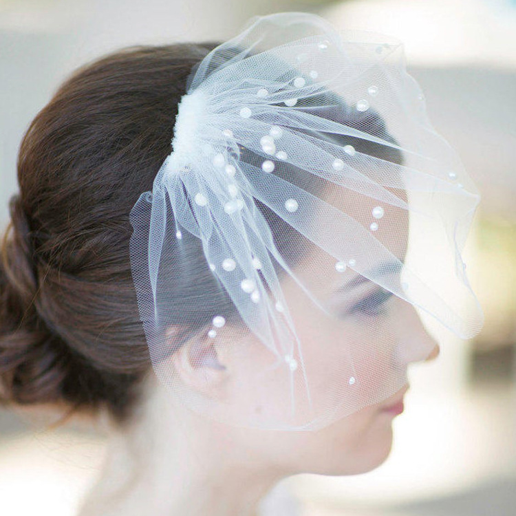 亚马逊ebay货源欧美风格软珍珠网婚纱短头纱网红拍照新娘头饰|ru