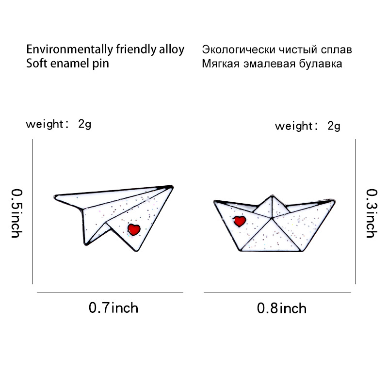 Daily Occasion Fashion Pin Heart Shape Paper Airplane Ship Alloy Enamel Plating Unisex Brooches