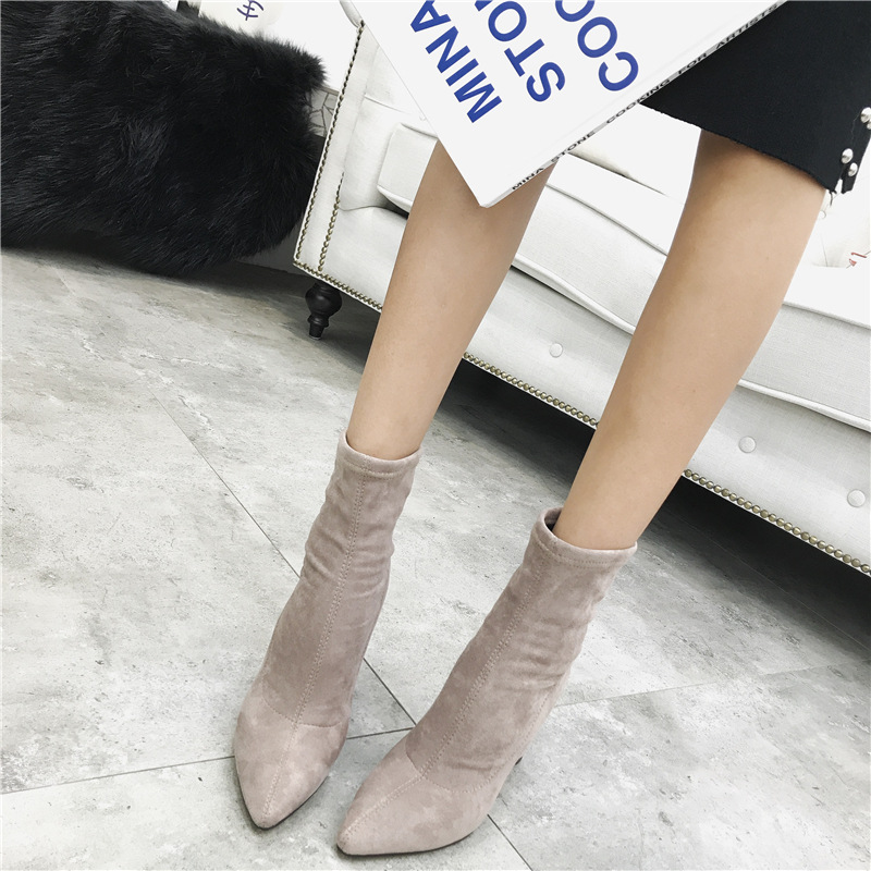 pointed high heel pointed short boots  NSHU39108