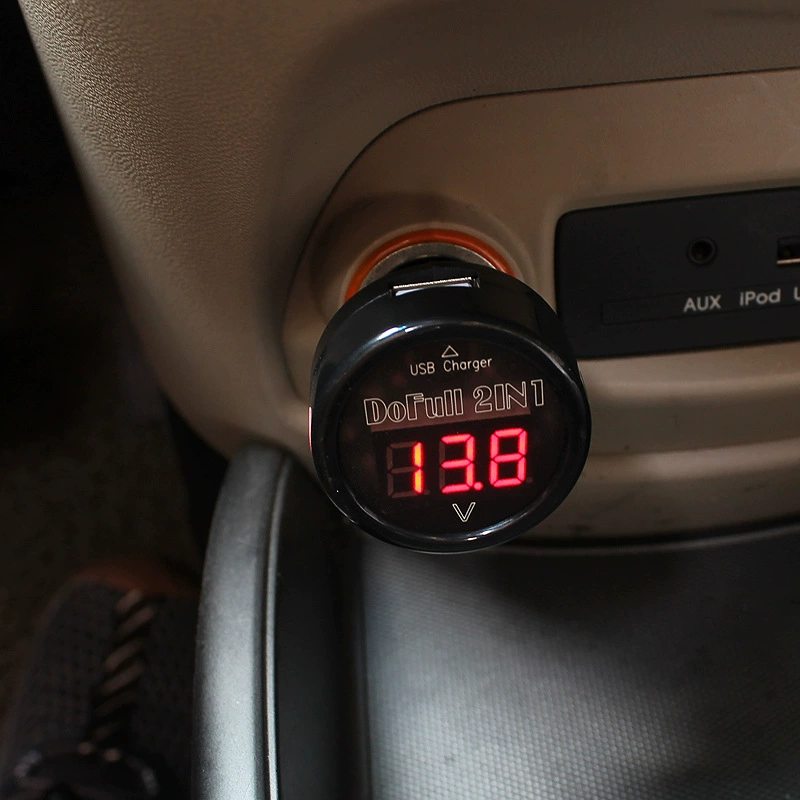 Зарядное устройство для автомобиля USB с вольтметром и термометром, 2.1A, модели PV/TV/EC2, для систем 12V/24V