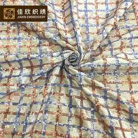 秋冬新品时装西装连衣裙面料 格子绒布亮片面料 双色珠片绣