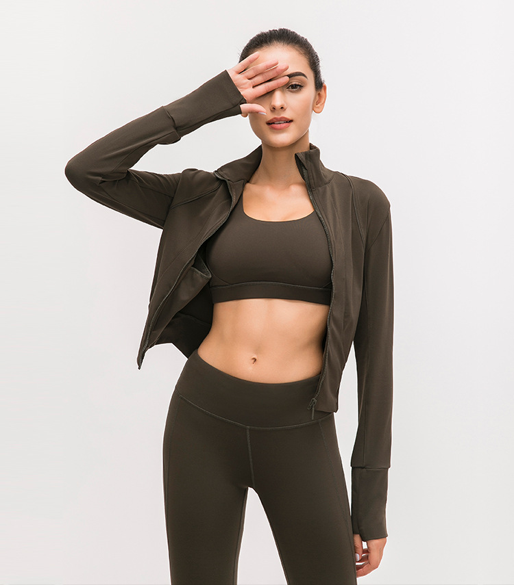 Women's standing collar sports jacket with long sleeve Yoga coat