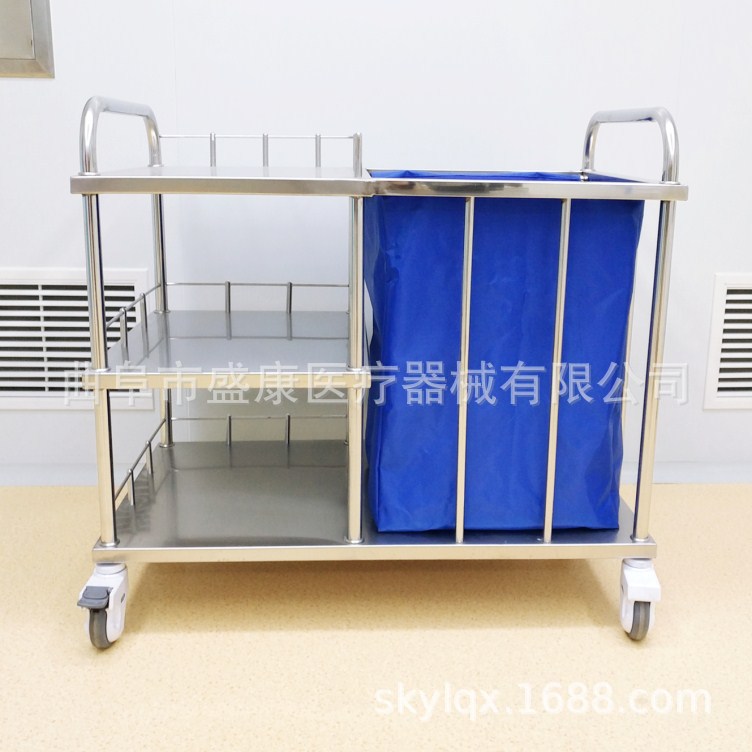 医用304不锈钢晨间护理推车 钢制护理车 病房污物车