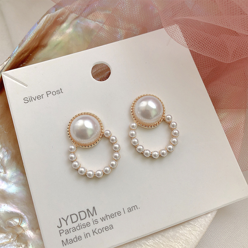 S925 Silver Needle Pearl Circle Earrings...