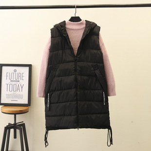 Large Size Women's Clothing Chubby Girl Shading Meat and Shaping Skinny Cotton Vest Hem Drawstring Western Style Hooded Cotton Vest 378803