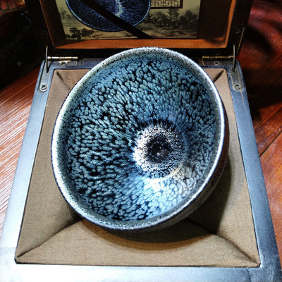 正宗建陽建盞茶杯傳統油滴黑底銀滴手工主人杯禮盒裝鐵胎建窯茶盞