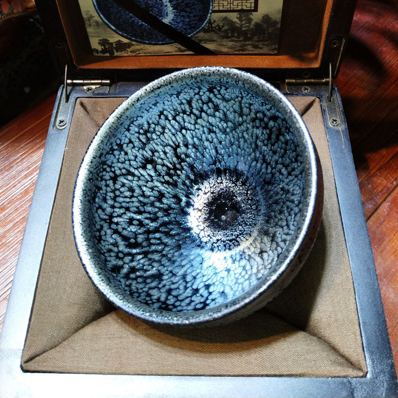 正宗建陽建盞茶杯傳統油滴黑底銀滴手工主人杯禮盒裝鐵胎建窯茶盞