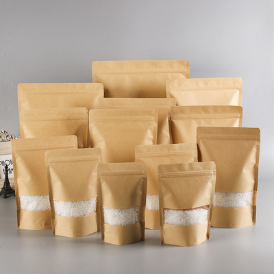 厂家批发高清开窗自封包装牛皮纸袋 定制印logo 坚果密封食品袋