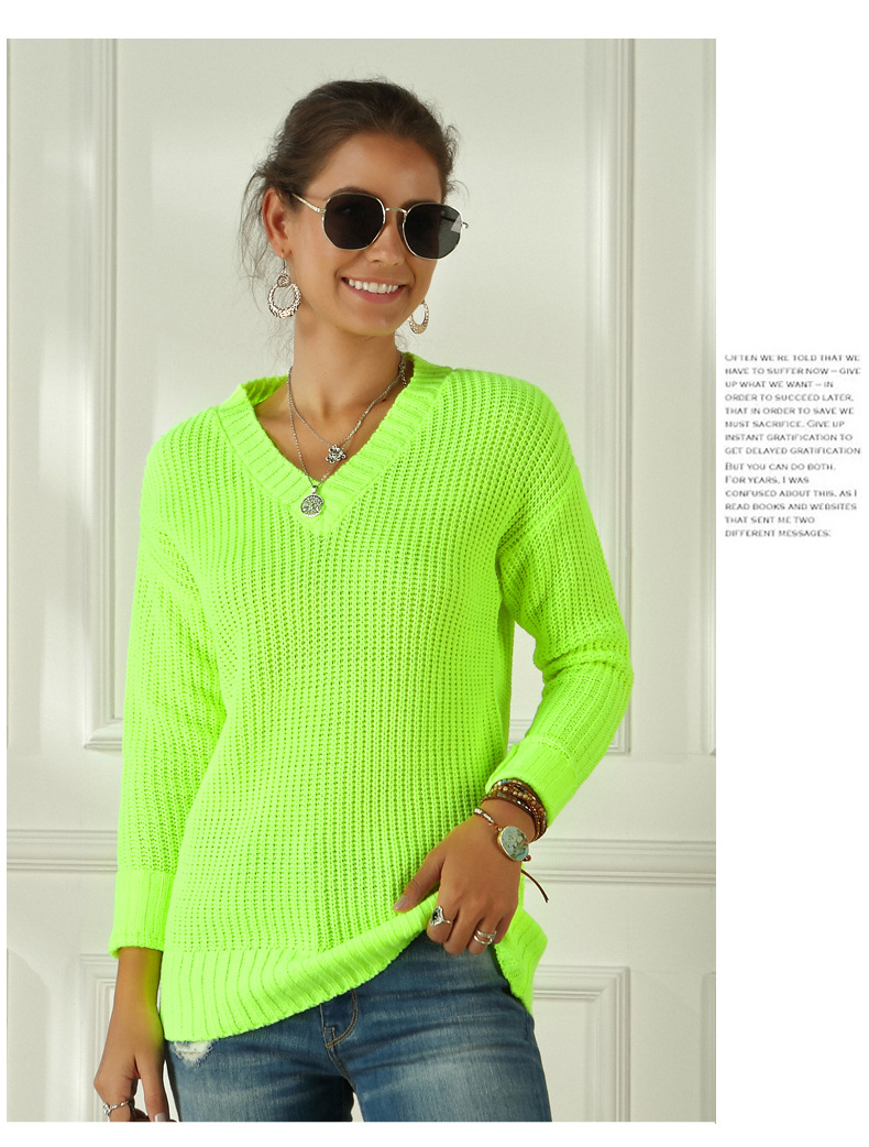 hot style women autumn and winter new women s fluorescent color V-neck ladies sweater NSYH7178