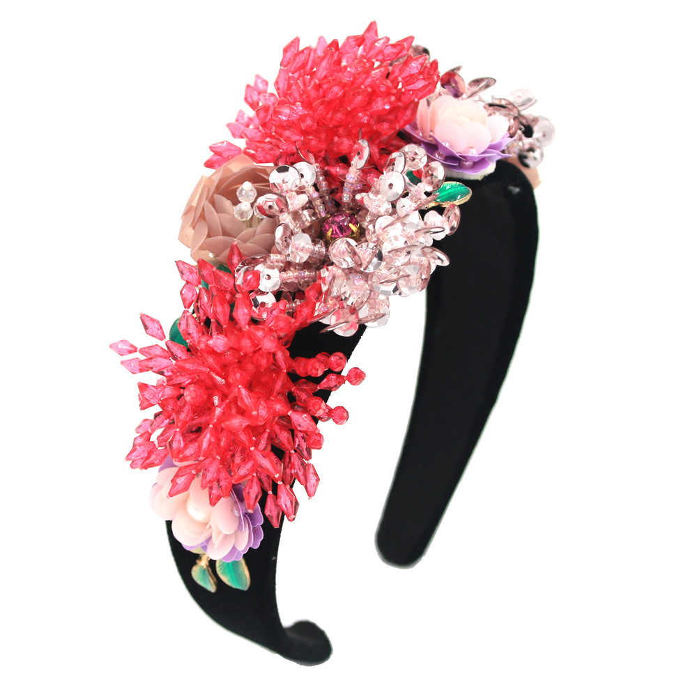 Heißer Verkauf Europäischer Und Amerikanischer Barock Kristall Blumen Übertriebenes Stirnband Farbe Persönlichkeit Geometrisches Blumen Ball Stirnband Zubehör Dg display picture 4