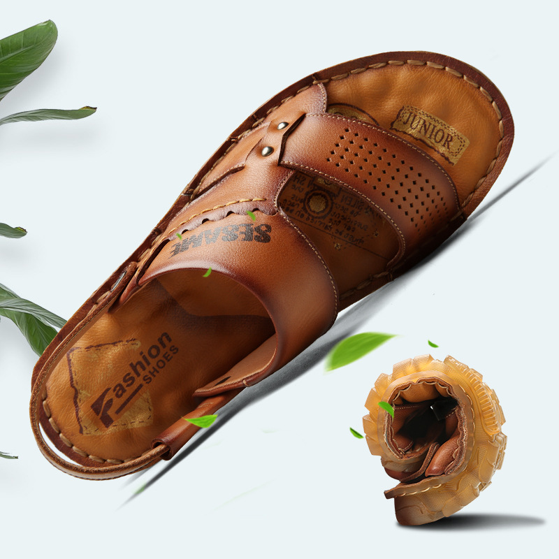 Sandals men's summer new style men's lea...