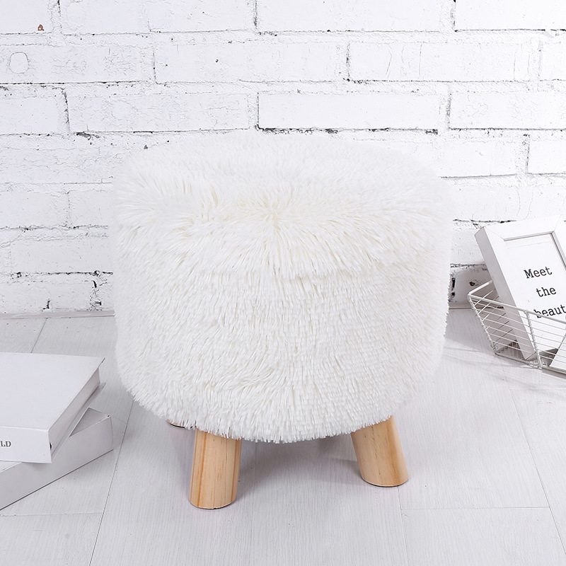 Taburete de madera de felpa taburete de madera maciza para cambiar zapatos taburete de tela extraíble y lavable taburete de pino taburete redondo taburete móvil al por mayor de fábrica