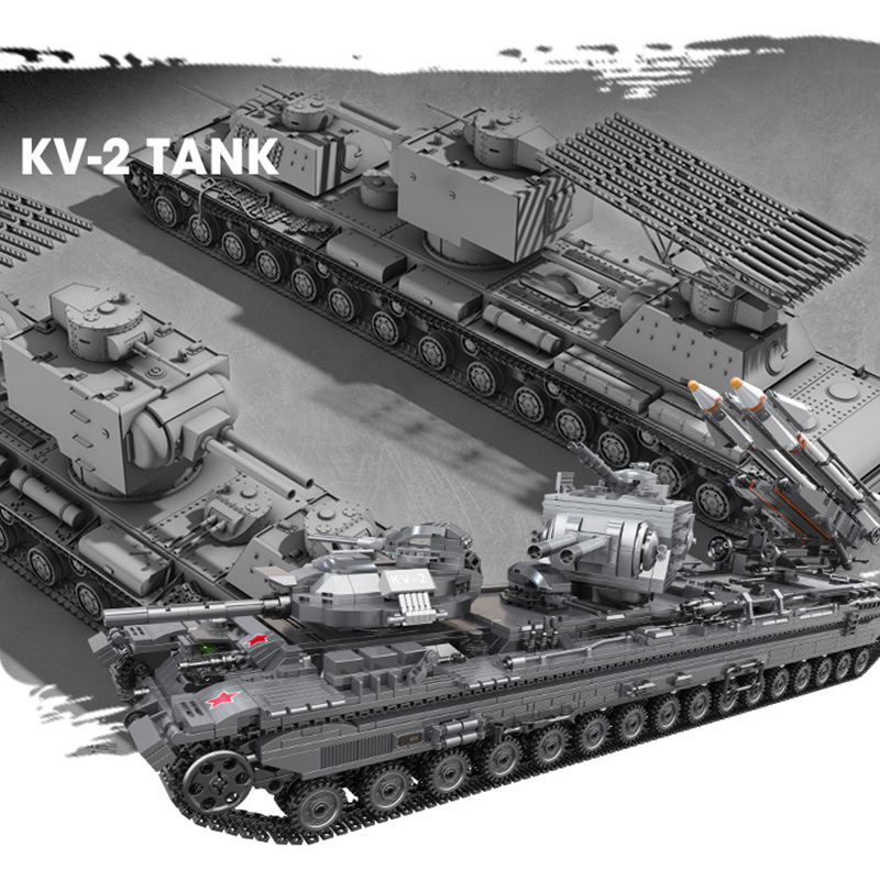 星堡积木06006KV-2坦克大型战斗场景导弹小颗粒模型 儿童成人玩具