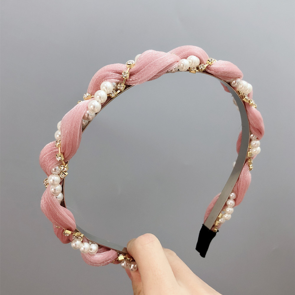 Korean New  Round Pearl Diamond Wave-shaped Cloth Headband display picture 22