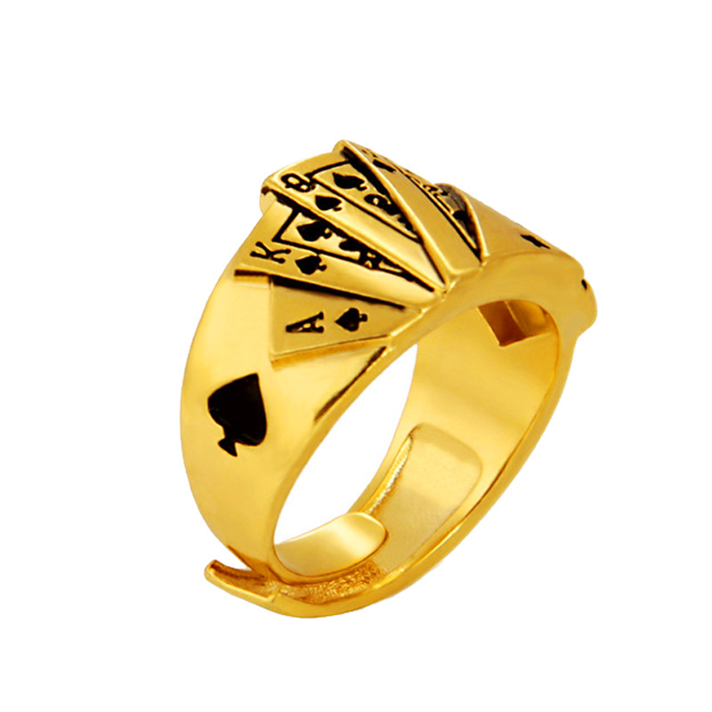 Hot Selling Flush Flush Poker Brass Gold Plated Men's Ring Vintage Ring Poker Personality Ring_voghion.com