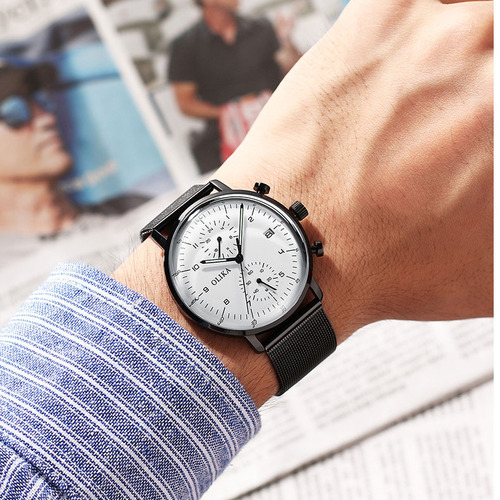 Korean version ultra-thin fashionable men's watch steel band casual sports luminous waterproof calendar curved screen men's watch dropshipping
