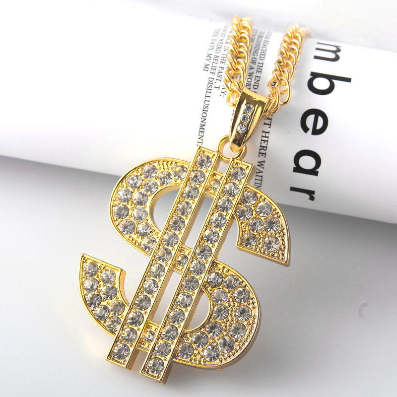 18K Gold Plated Big Dollar Hip Hop Dollar Necklace Jewelry Diamond Rhinestone Necklace