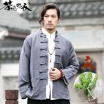 2022民族风男式棉麻中式盘扣长袖衬衫国风款休闲纯色立领外套男