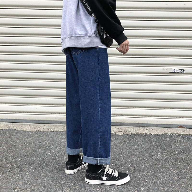[En stock] primavera y otoño nueva marca de moda ulzzang juventud pantalones vaqueros rectos sueltos casual todo partido pierna ancha