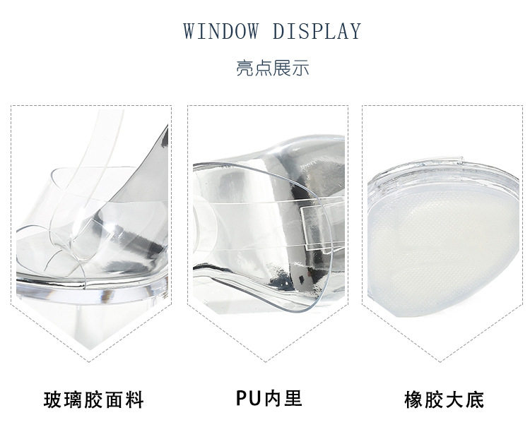 Giày cao gót nữ trong suốt gót vuông 18 cm, đế dày 8 cm, quai ngang hở mũi phong cách thanh lịch — Màu bạc, Trắng, hồng, màu tím chi tiết 4