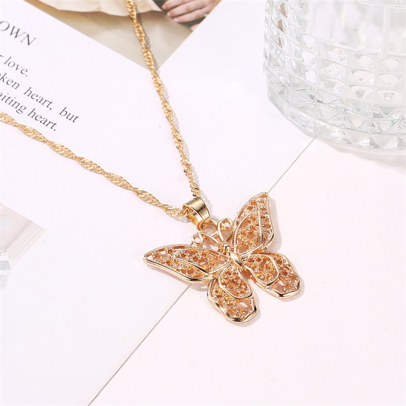 Fashion Hollow Double-layer Metal Butterfly Pendant Necklace Sweater Chain Big Butterfly Necklace display picture 5