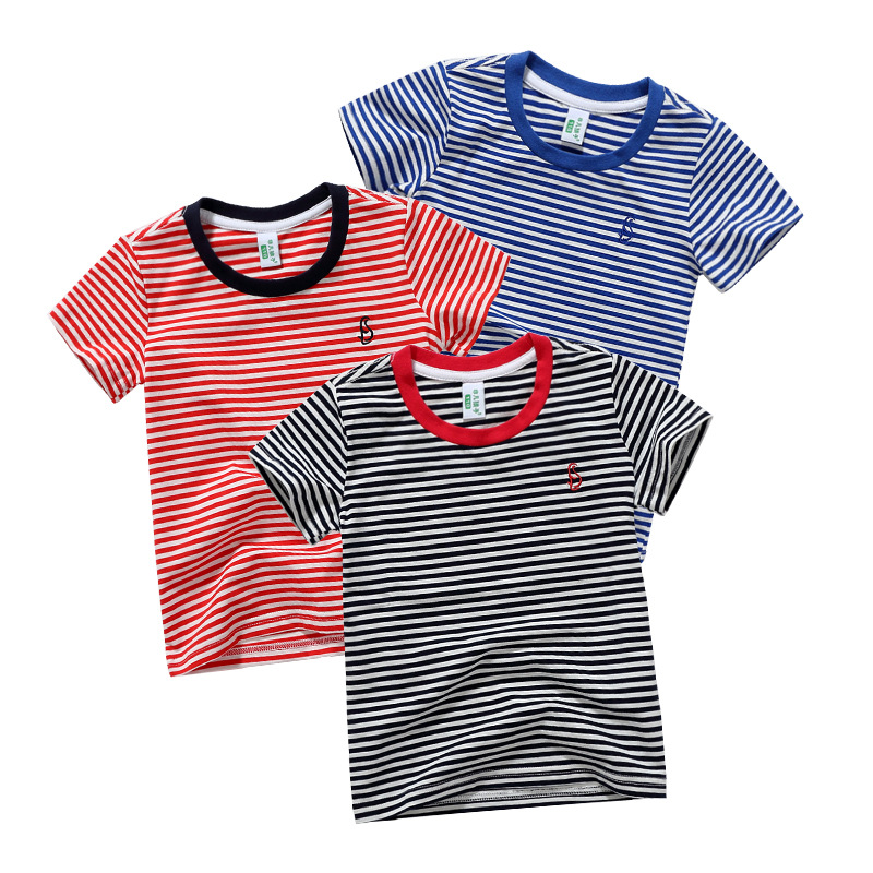 儿童短袖条纹 欧美童装T恤纯棉中大童上衣polo衫夏季新品一件代销