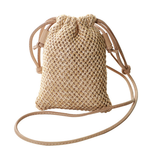 Straw woven women mobile phone bag