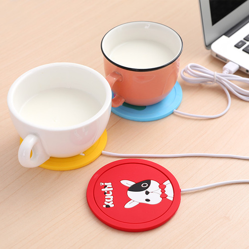 Cartoon silicone heating coaster Portable USB milk tea thermal coaster non-slip mat silicone placemat gift
