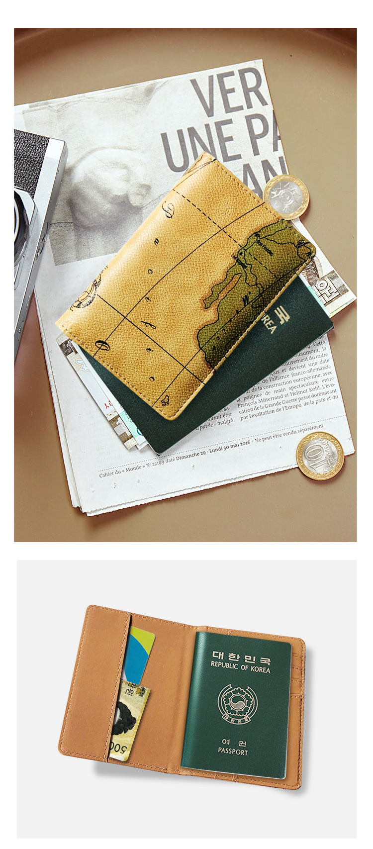 90g Weight Nylon Lining Material Pu Leather Material Unisex Gender Square Shape White, Green, Blue Color Korean Map Passport Bag Travel  Passport Clip Creative Passport Set  Bag Hot Sale Wholesale Nihaojewelry 无