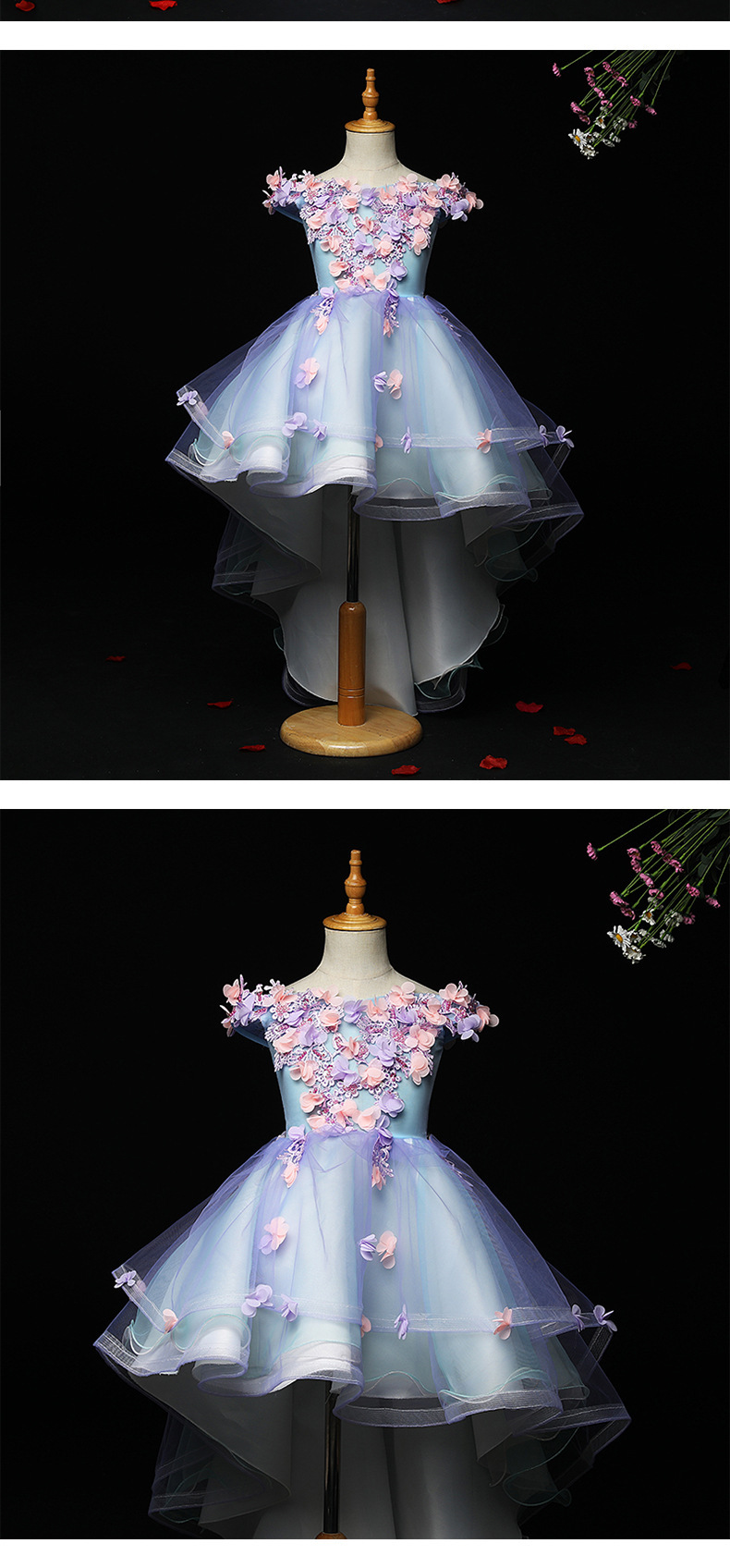 Flower Girl dress Princess dress line shoulder Flower Girl piano dress Girl host children dress_voghion.com