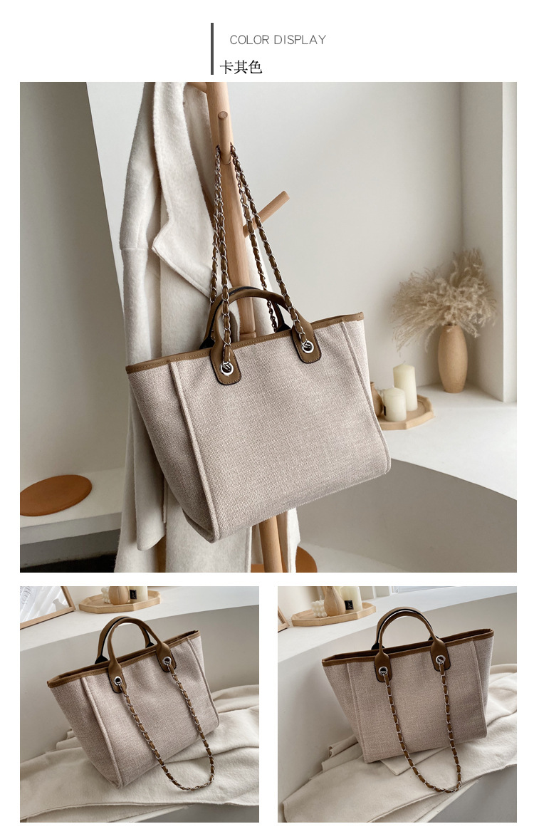 Foreign Trade Bag 2020 New Trendy Korean Portable Canvas Bag Wild One-shoulder Chain Tote Bag display picture 6