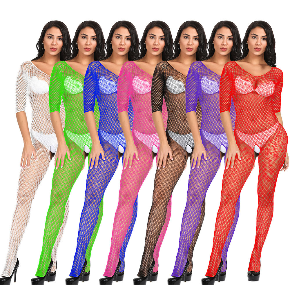 New women's jacquard sexy one-piece mesh long sleeve small checkered…
