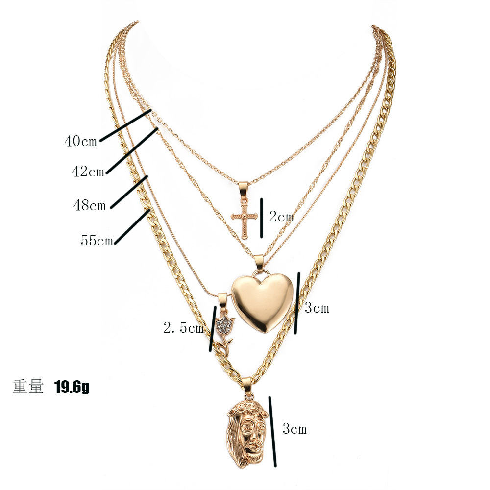 Nouveau Collier Femme Multicouche Pendentif Croix Exagérée display picture 2