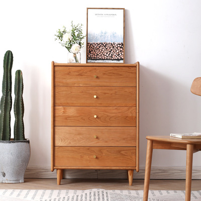 北欧实木五斗柜樱桃木带抽屉收纳储物柜现代简约客厅日式橱柜边柜