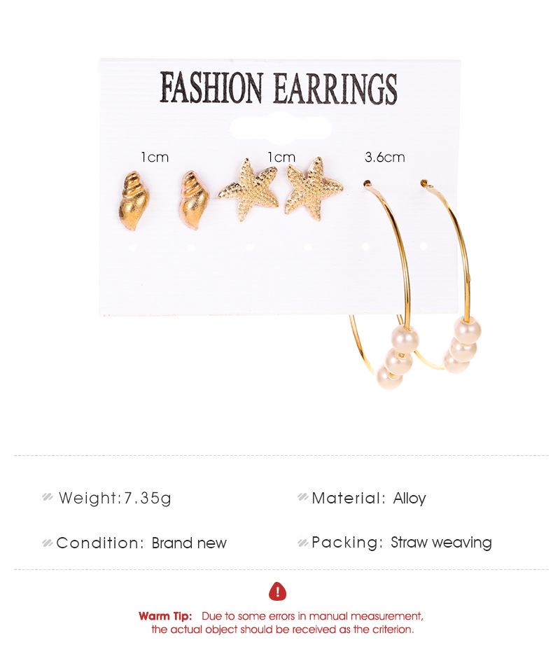 Fashion Ocean Wind Sweet Conch Starfish 3 Pairs Stud Earrings Pearl Earrings display picture 1