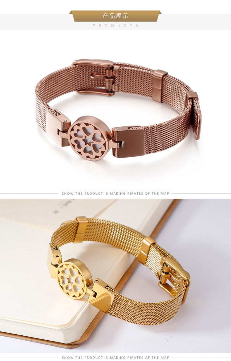 Bracelets Classification Japanese And Korean Style New Stainless Steel Electroplated Heart-connected Mesh Strap Bracelet Three Colors Optional For Girlfriend