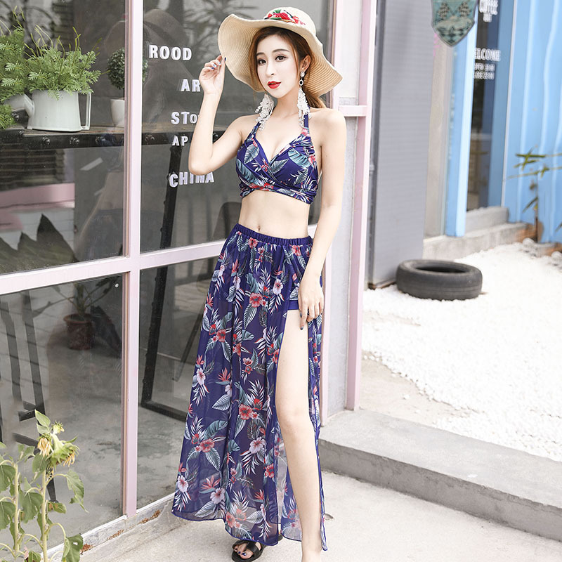 2019新款泳衣女比基尼三件套露腰显瘦裙式泳衣女性感小胸聚拢韩国|ms